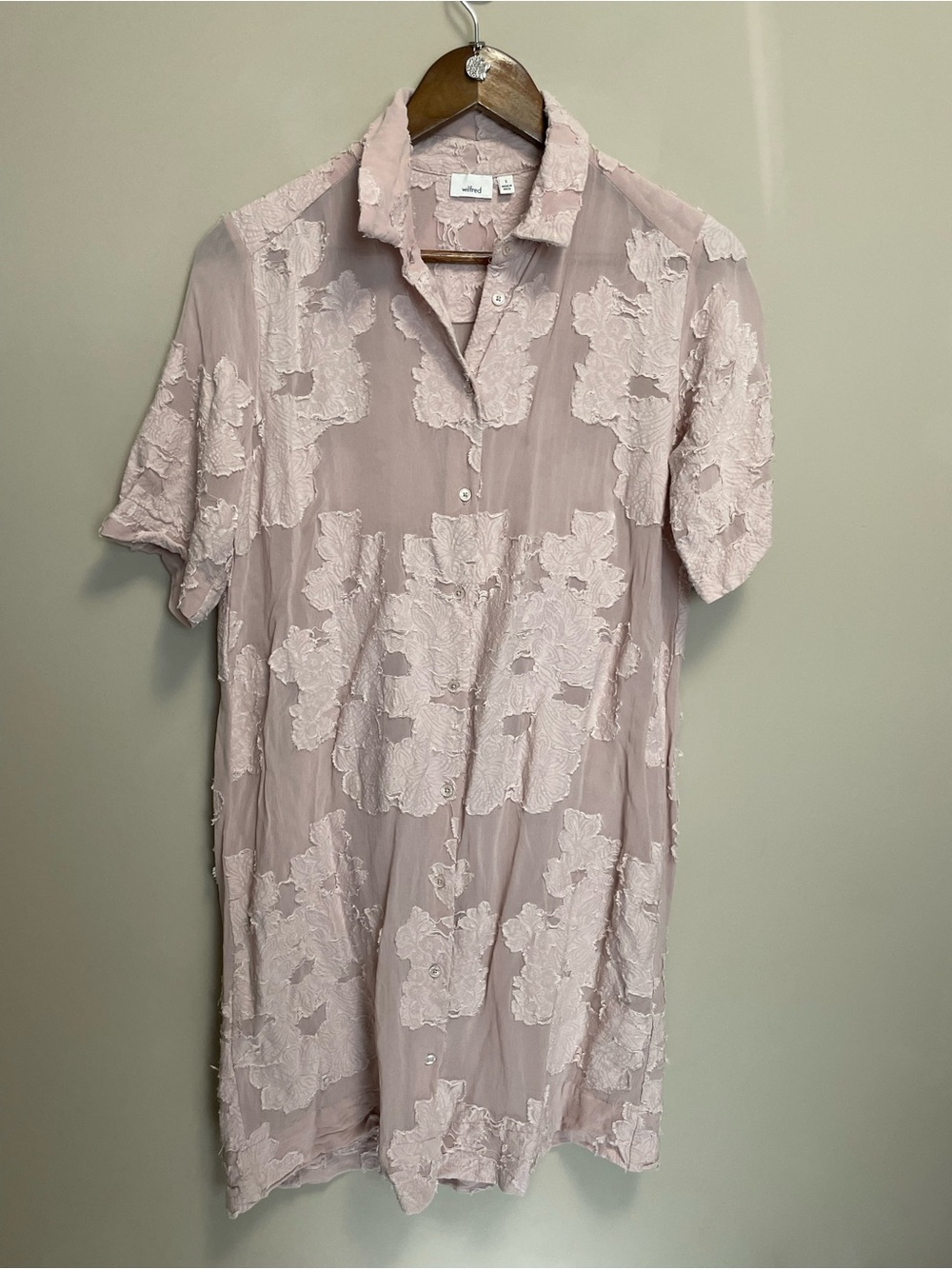Wilfred Hemistiche Textured Floral Short Sleeve Button-Down Pink Shirt Dress S